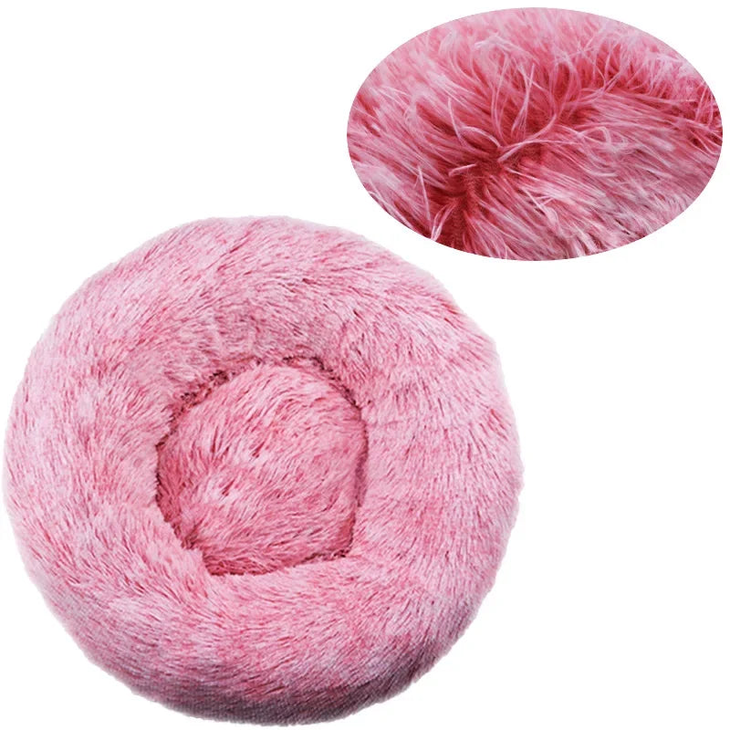 Round Plush Pet Bed — Washable, Super Soft Donut for Dogs & Cats