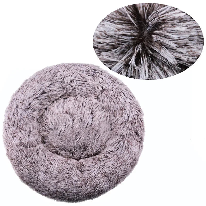 Round Plush Pet Bed — Washable, Super Soft Donut for Dogs & Cats