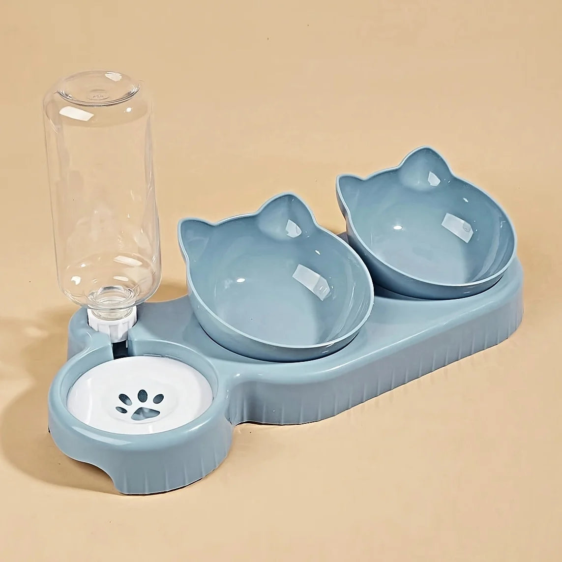 3-in-1 Tilted Cat Bowl Set — Food & Water Feeder with Gravity Bottle