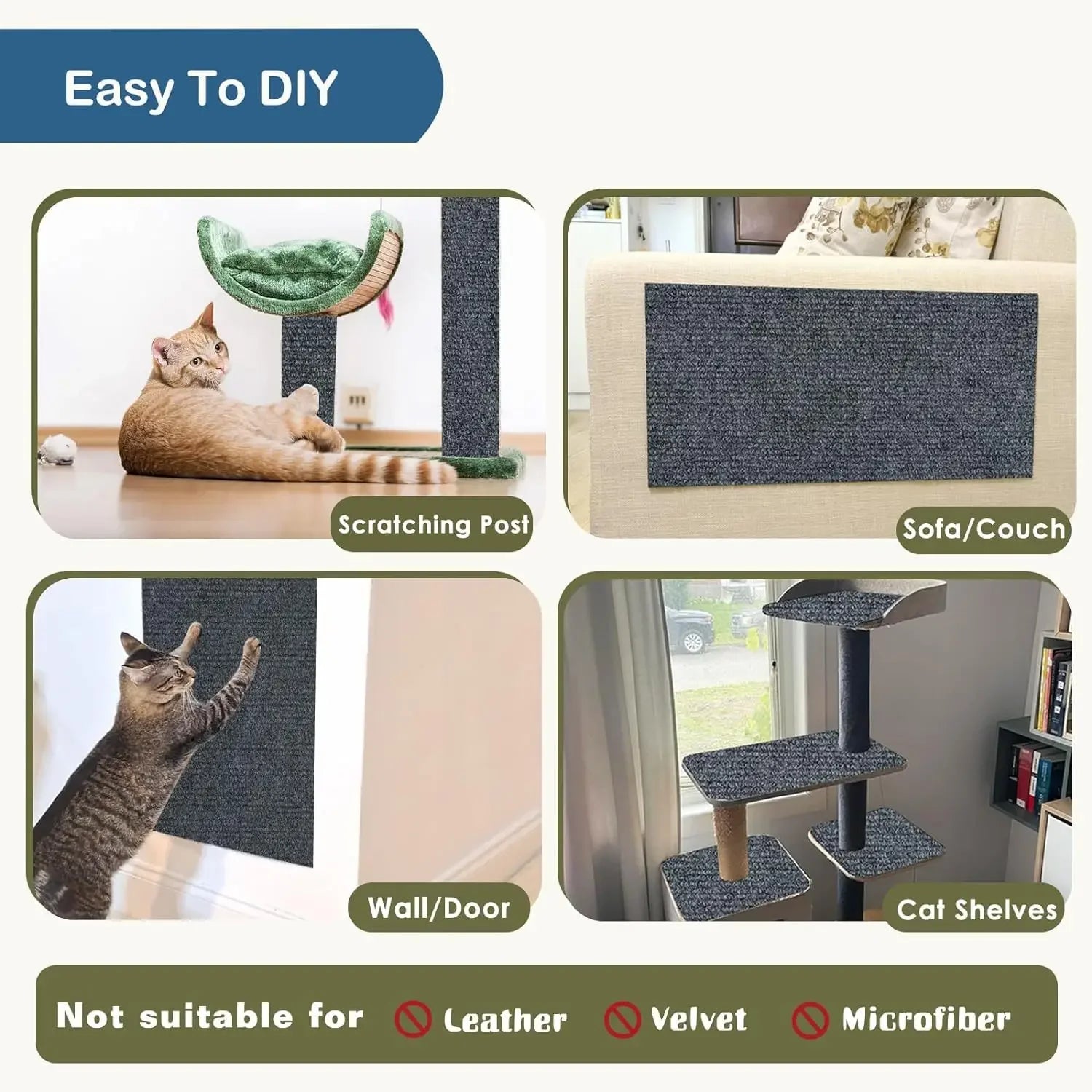 Self-Adhesive Cat Scratch Mat – Trimmable Sofa & Furniture Protector (8 Colors)