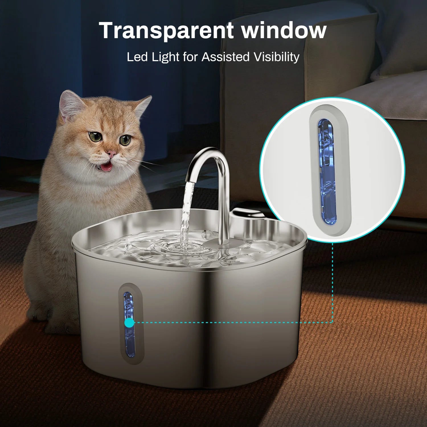 2.2L Stainless Steel Cat Water Fountain — Auto-Circulation Silent Feeder