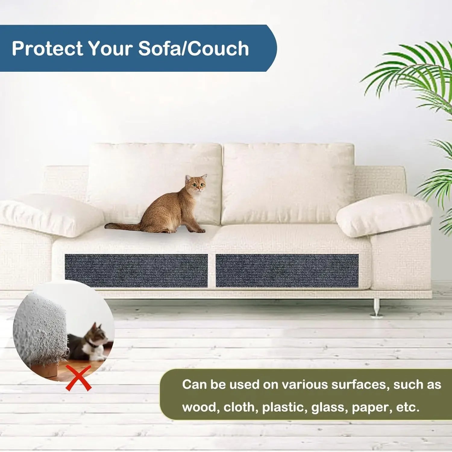 Self-Adhesive Cat Scratch Mat – Trimmable Sofa & Furniture Protector (8 Colors)