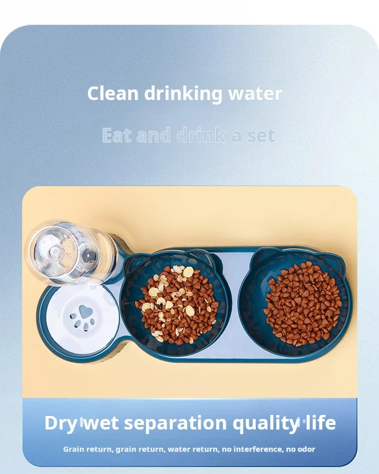 3-in-1 Tilted Cat Bowl Set — Food & Water Feeder with Gravity Bottle