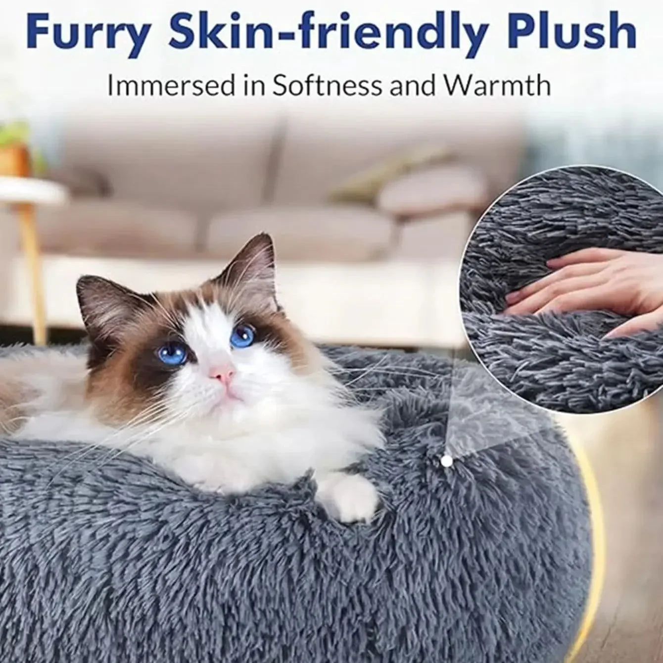 Round Plush Pet Bed — Washable, Super Soft Donut for Dogs & Cats