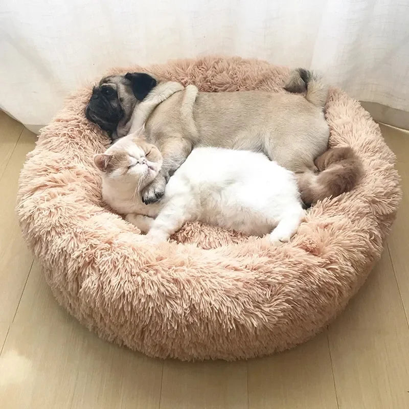 Round Plush Pet Bed — Washable, Super Soft Donut for Dogs & Cats