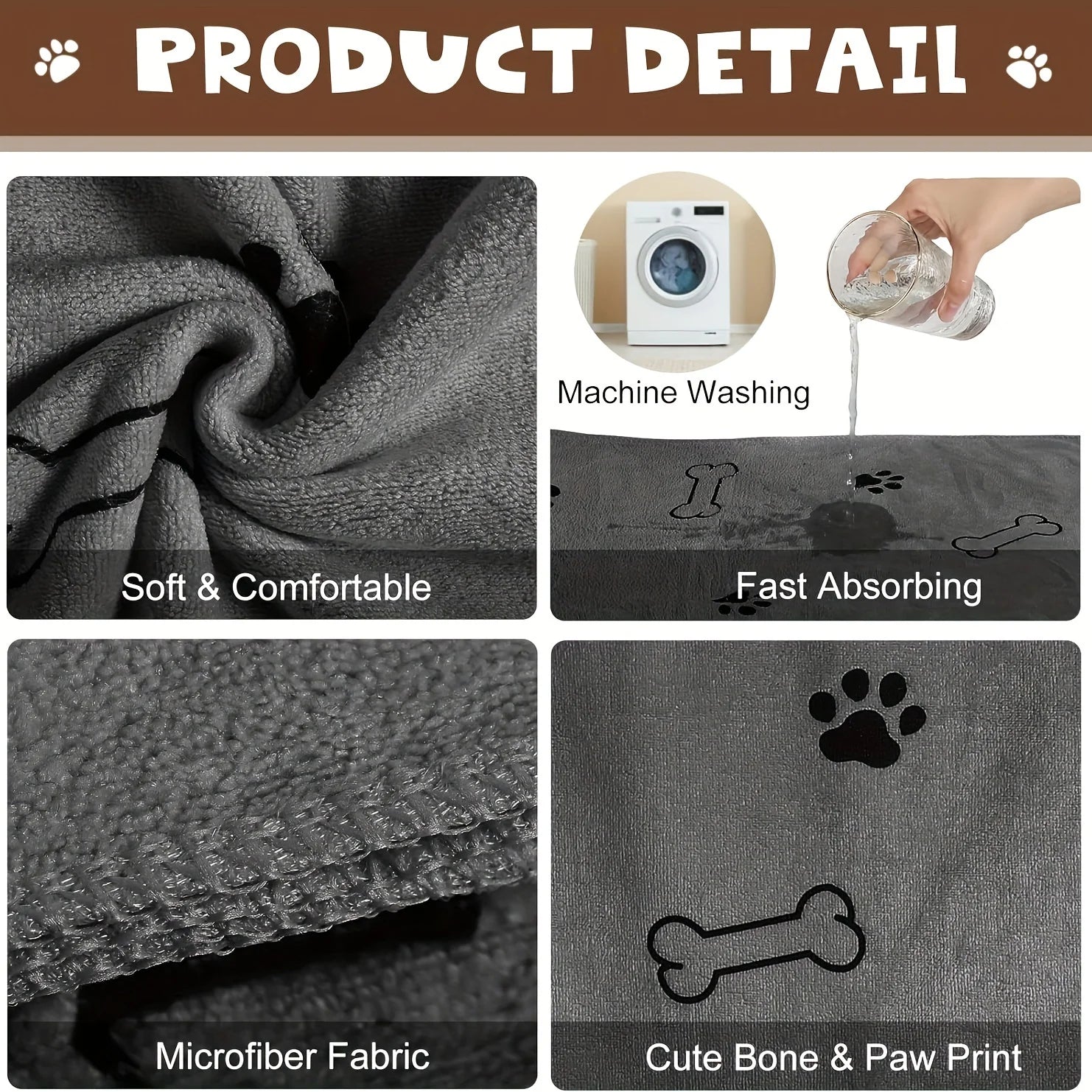 Furipo Quick-Dry Microfiber Paw Towels | Super Absorbent Dog Drying Towel (2-Pack)