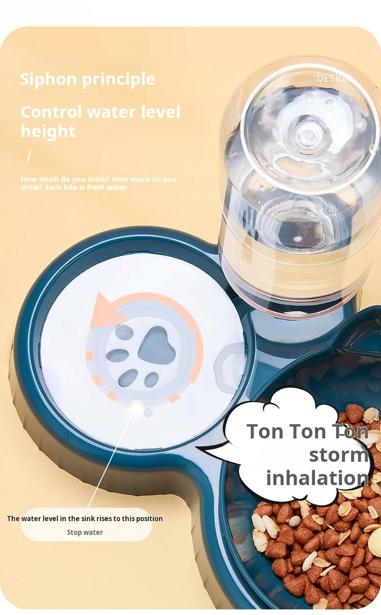 3-in-1 Tilted Cat Bowl Set — Food & Water Feeder with Gravity Bottle