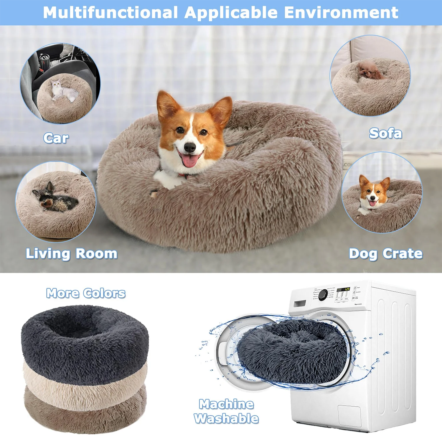 Round Plush Pet Bed — Washable, Super Soft Donut for Dogs & Cats