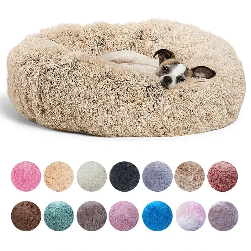Round Plush Pet Bed — Washable, Super Soft Donut for Dogs & Cats
