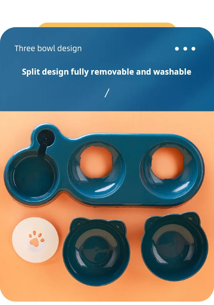 3-in-1 Tilted Cat Bowl Set — Food & Water Feeder with Gravity Bottle