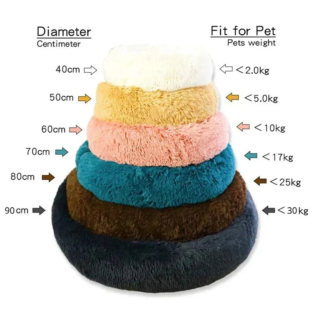 Round Plush Pet Bed — Washable, Super Soft Donut for Dogs & Cats