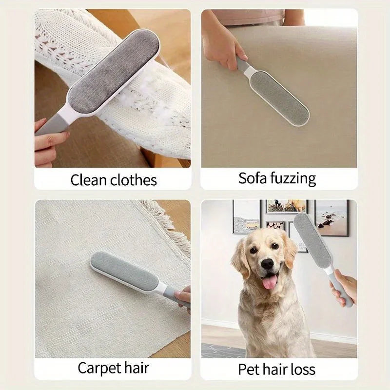 Double-Sided Pet Hair Remover Brush — Reusable Lint Roller for Clothes & Furniture