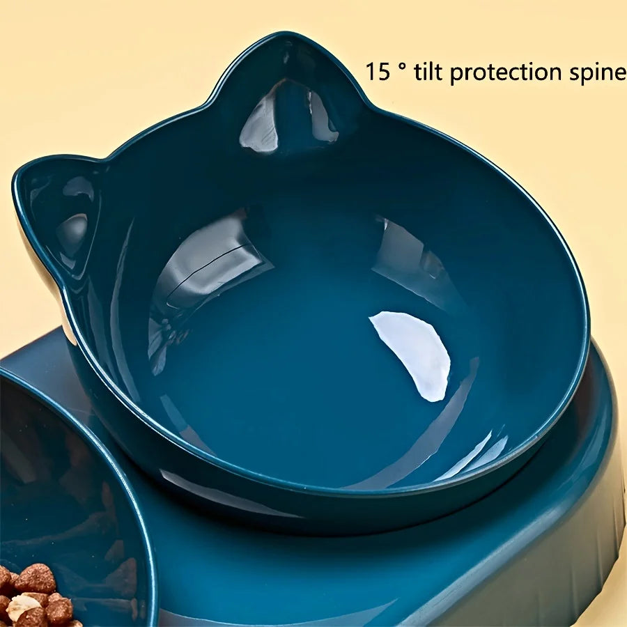 3-in-1 Tilted Cat Bowl Set — Food & Water Feeder with Gravity Bottle