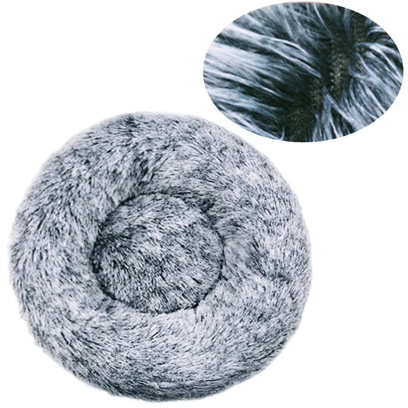 Round Plush Pet Bed — Washable, Super Soft Donut for Dogs & Cats