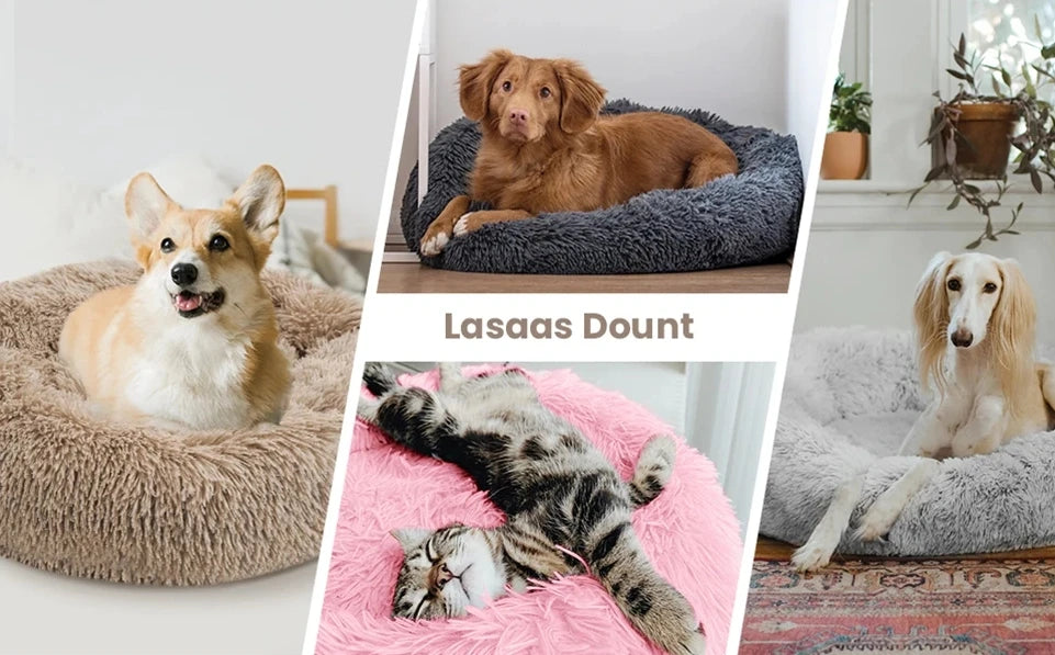 Round Plush Pet Bed — Washable, Super Soft Donut for Dogs & Cats