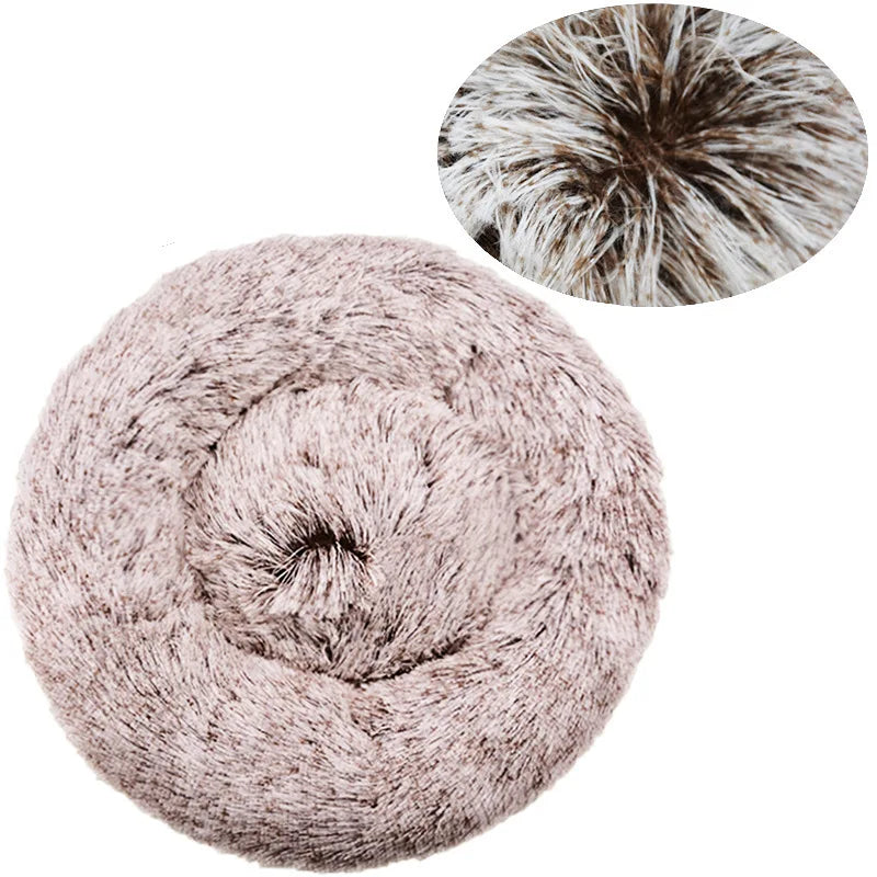 Round Plush Pet Bed — Washable, Super Soft Donut for Dogs & Cats