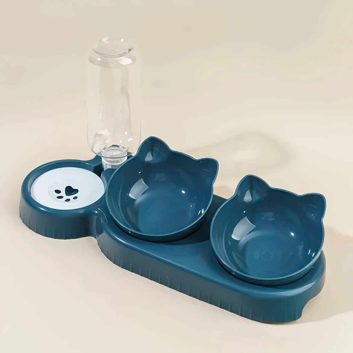 3-in-1 Tilted Cat Bowl Set — Food & Water Feeder with Gravity Bottle