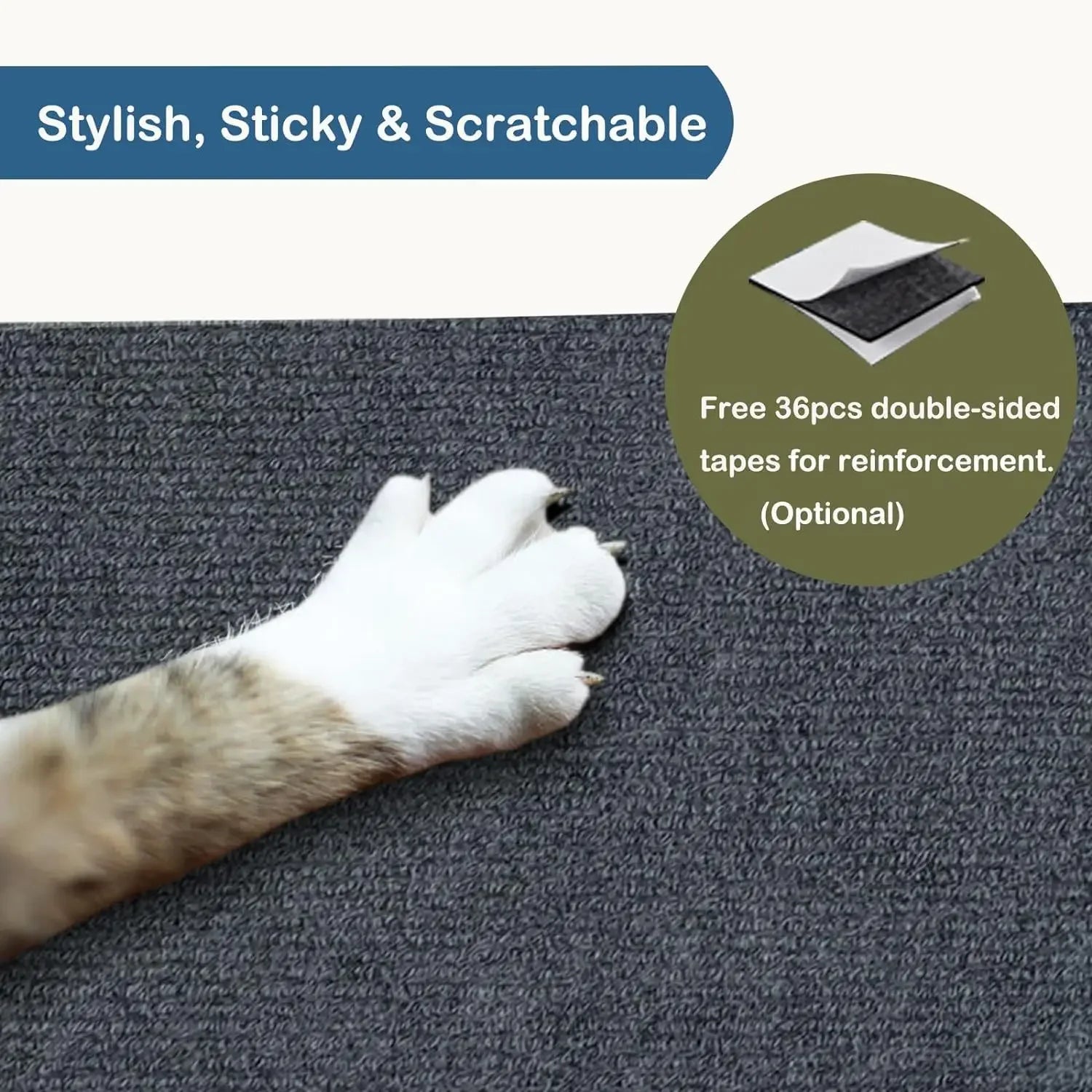 Self-Adhesive Cat Scratch Mat – Trimmable Sofa & Furniture Protector (8 Colors)