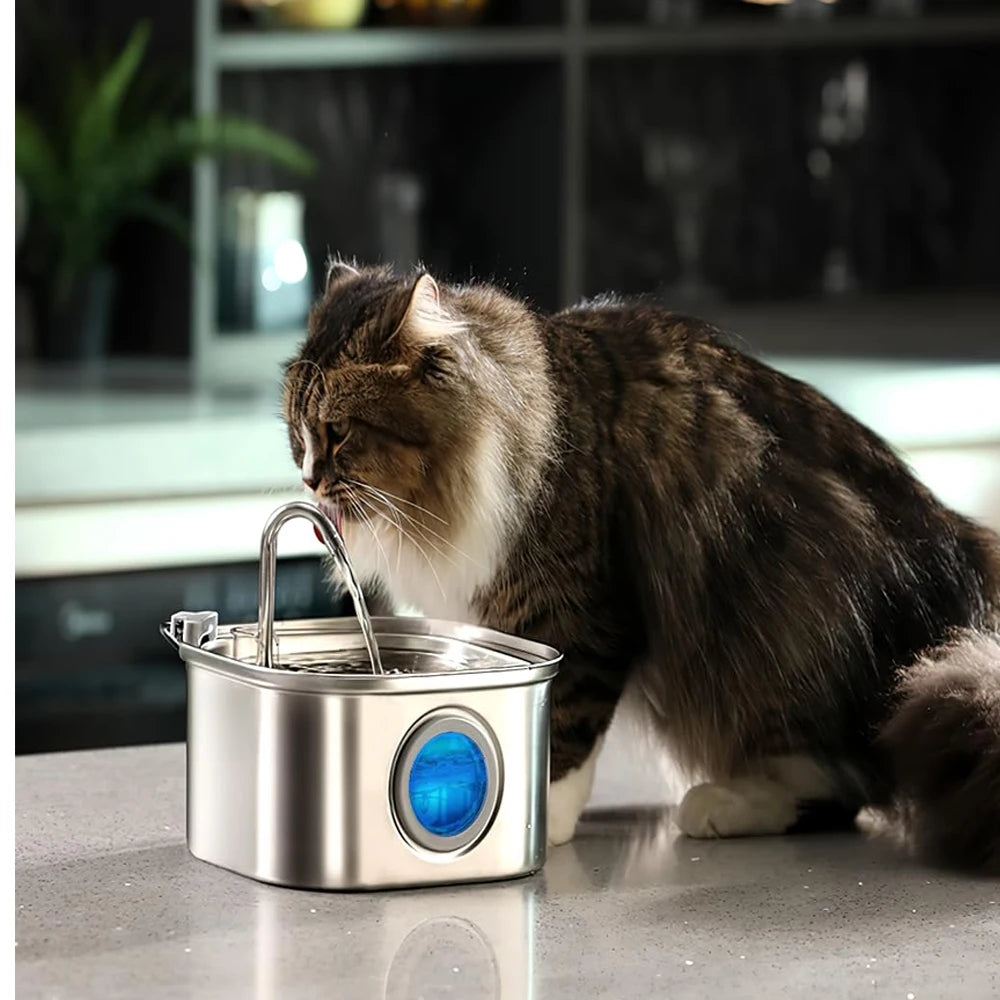 2.2L Stainless Steel Cat Water Fountain — Auto-Circulation Silent Feeder