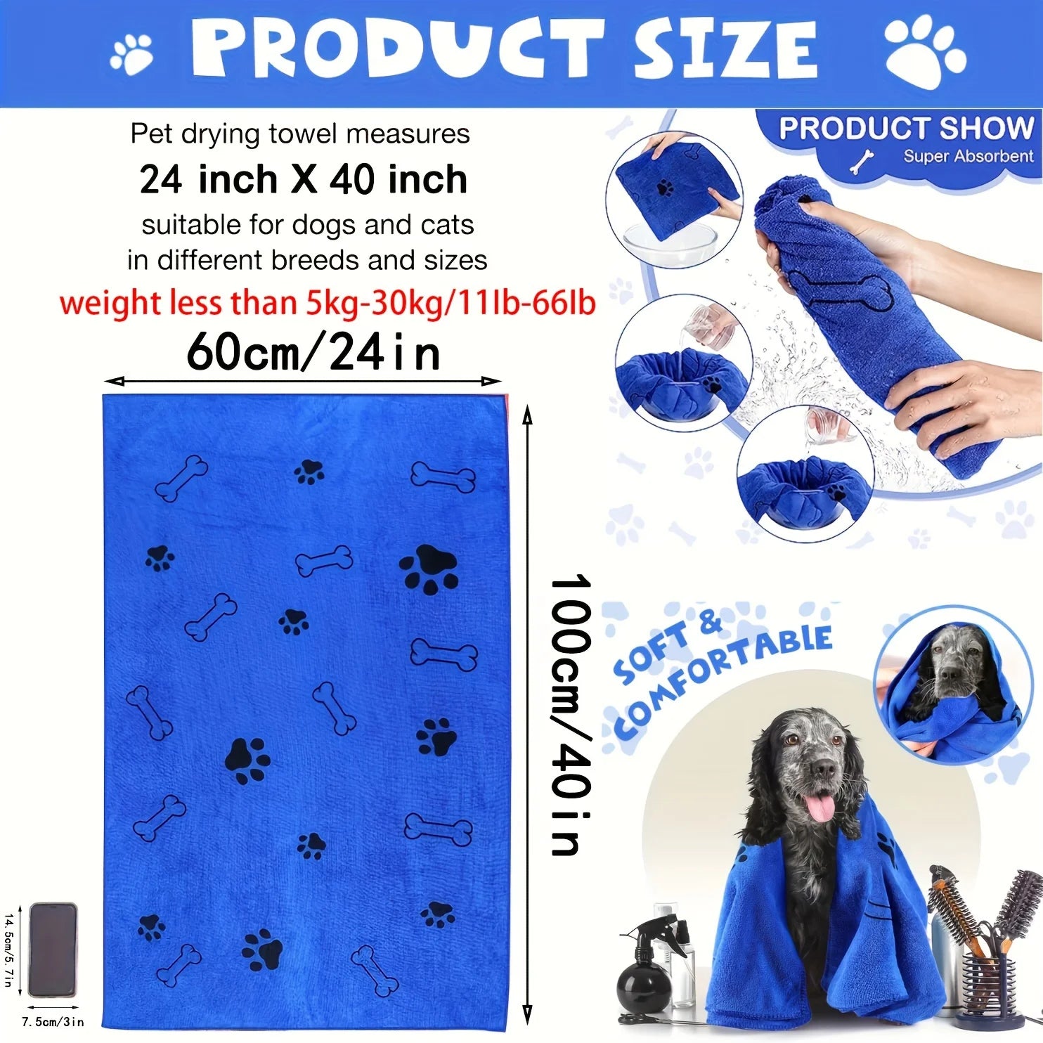 Furipo Quick-Dry Microfiber Paw Towels | Super Absorbent Dog Drying Towel (2-Pack)