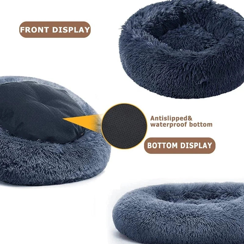 Round Plush Pet Bed — Washable, Super Soft Donut for Dogs & Cats