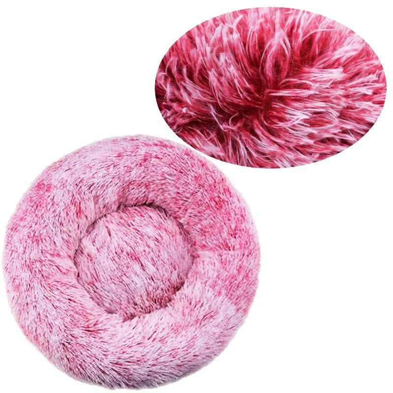 Round Plush Pet Bed — Washable, Super Soft Donut for Dogs & Cats