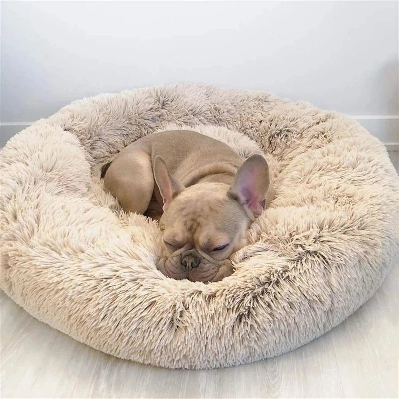 Round Plush Pet Bed — Washable, Super Soft Donut for Dogs & Cats