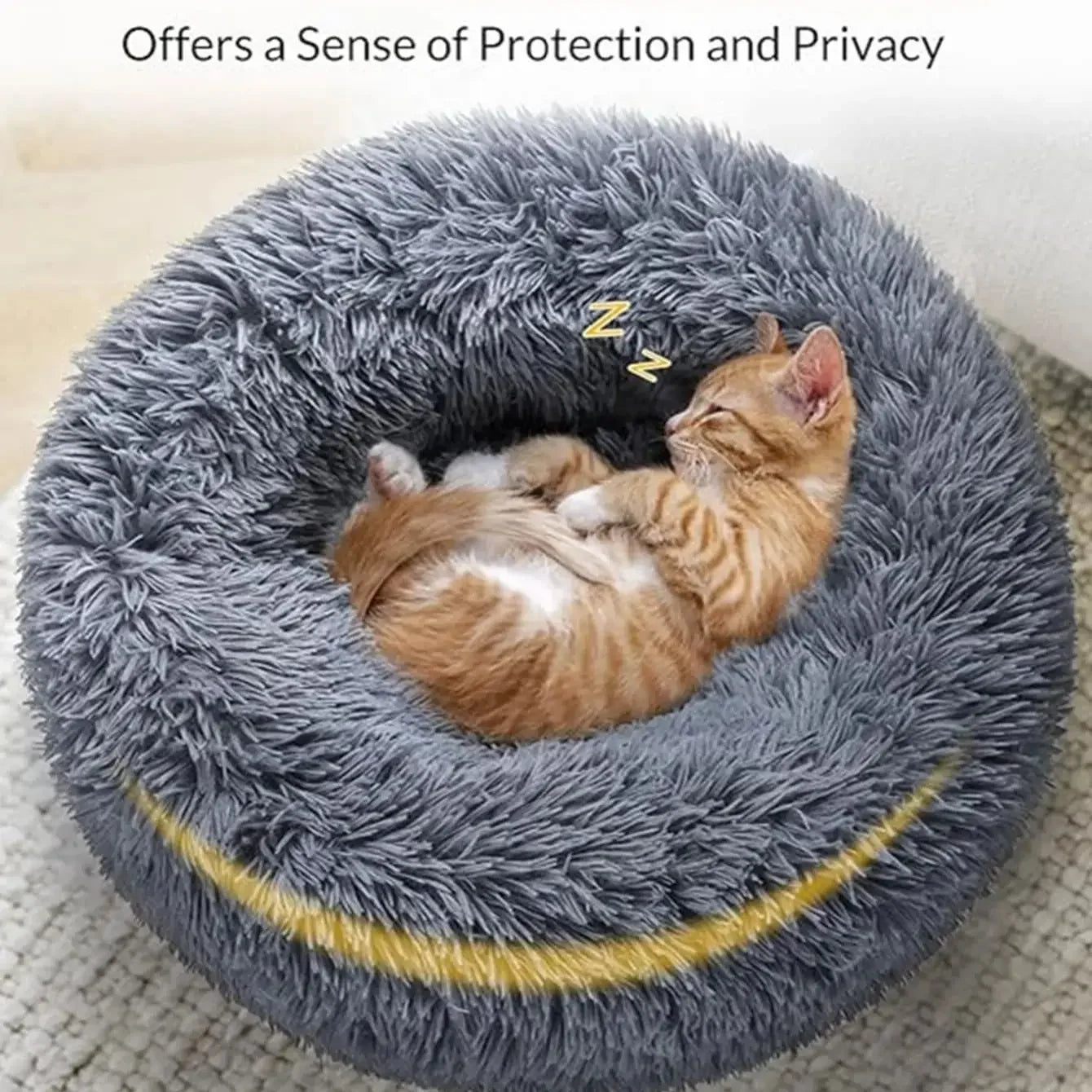 Round Plush Pet Bed — Washable, Super Soft Donut for Dogs & Cats